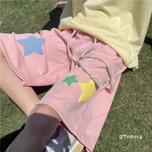 抖音品质夏季新款宽松短裤潮发泡印花五分裤B315-K23340-p45控58图片