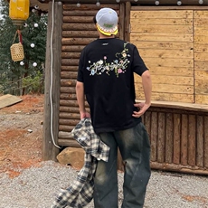 万针全刺绣工艺抖音得物高品质260克重磅纯棉双纱美式高街短袖T恤，男装T恤，电商A486
