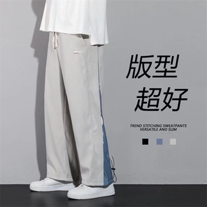 休闲裤男春季宽松直筒阔腿裤高街痞帅ins潮牌拼接运动裤K741-p30图片