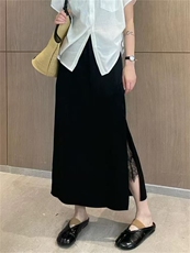 2025新款醋酸拼蕾丝半裙，女装半身裙，东正羊绒