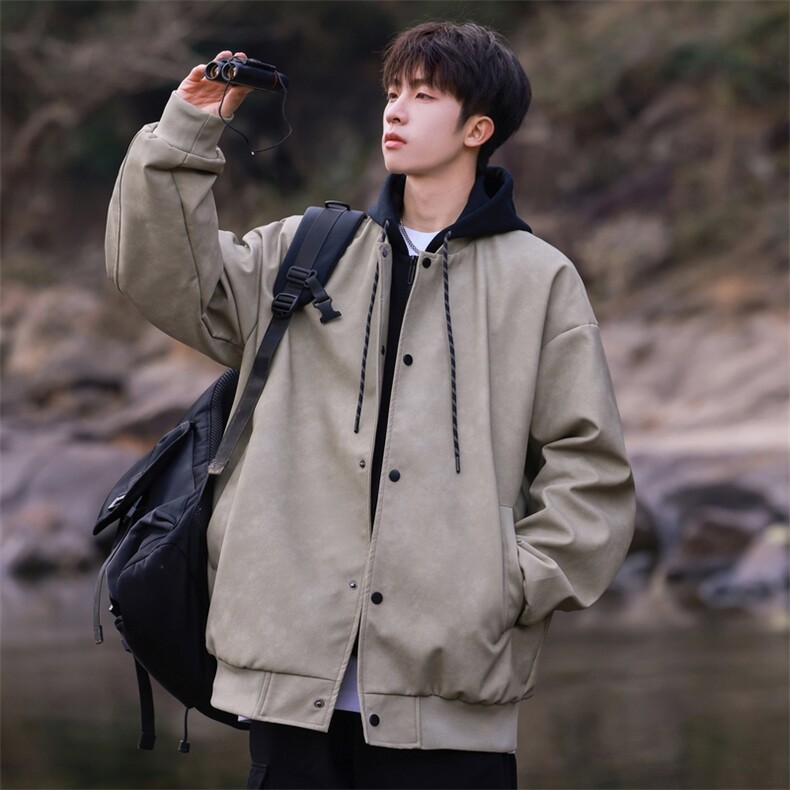 秋季新款连帽假两件PU防水皮夹克光版二开A406jk0023P95,男装夹克,星座309（原A406）