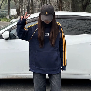 抖音得物高品质  美式高街重磅结构织带高领立领印花卫衣 AW6603图片