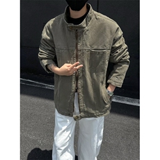 美式复古重磅水洗帆布哈灵顿外套男春秋立领设计感休闲夹克-JK255，男装夹克，星座813-2