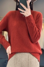100%纯羊毛衫女25秋冬新款宽松卷边半高领套头毛衣针织打底羊绒衫，女装羊毛衫，琳尚羊绒