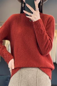 100%纯羊毛衫女25秋冬新款宽松卷边半高领套头毛衣针织打底羊绒衫图片