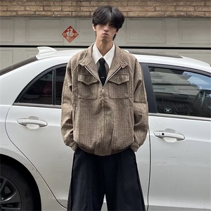 外套男款春秋季潮牌宽松高级感工装夹克痞帅复古棒球服6677 P75图片