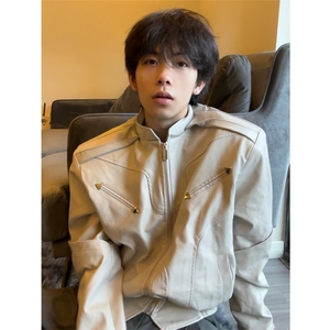 机车皮衣男女高级感小众设计感黑色休闲翻领垫肩夹克外套JK9155图片