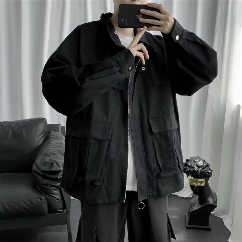 春秋工装外套男ins港风休闲宽松潮流潮牌夹克男百搭上衣jk36-p65图片