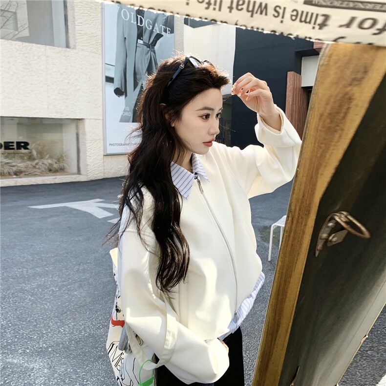 2026新款春季纯色条纹拼接假两件外套2D009-2601P160控258,女装短外套,2D009