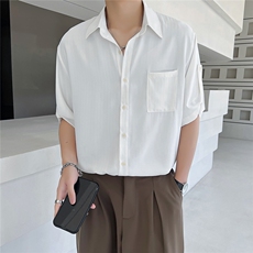 23暗条纹垂感冰丝衬衫白男士短袖七分袖宽松衬衣DJ8313P58控88，男装T恤，电商B413