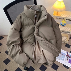 现货5W件冬季三防重磅硬挺boxy短款羽绒立领PU皮棉衣外套加厚棉服，男装棉衣，电商A443
