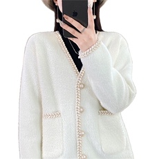 时尚水貂绒外套女秋冬新款显瘦百搭针织开衫毛衣外套，女装针织衫/毛衣，暖姿羊绒