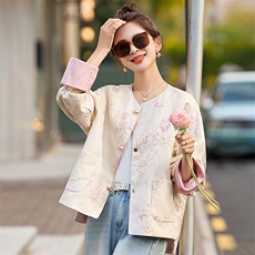 新中式国风提花刺绣短外套女2025春新款小香风独特漂亮高级感上衣，女装短外套，沁沁公主