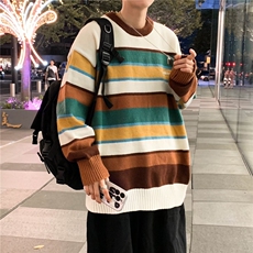 日系复古撞色条纹针织衫上衣男秋冬潮牌休闲毛衣Z3129-P53，男装针织衫/毛衣，星座1109-3