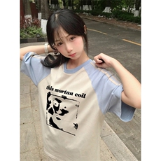 抖音得物品质二开240克宽松纯棉美式潮牌插肩三杠织带短袖T恤，男装T恤，电商A486