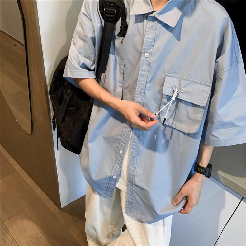 衬衫男韩版潮流短袖口袋痞子帅2023夏季ins宽松文艺外套CY273-P35图片