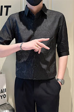店主风社会小伙男褶皱款七分袖衬衫男上衣301A-1/CS566/P55，男装衬衫，星座301A-1
