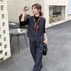 马甲3件套阔腿裤套装送丝巾图片