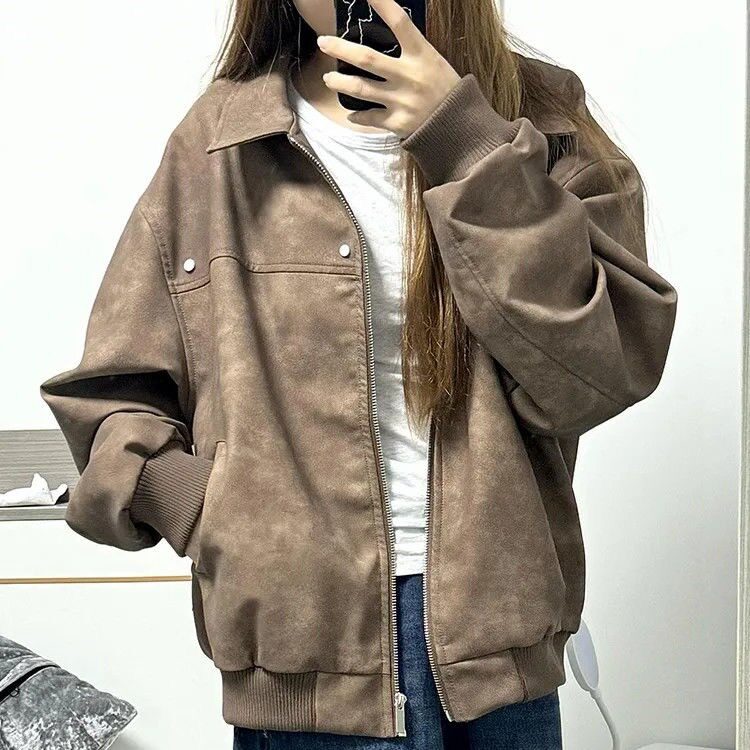 新款皮衣夹克男宽松休闲美式复古潮流百搭上衣服外套J888-P54图片