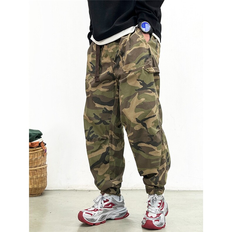 夏季美式迷彩工装裤男薄款宽松痞帅束脚裤高街潮牌复古休闲裤长裤，男装工装外套，星座506A