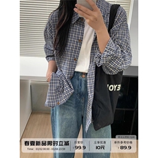 SUPMONOME法式宽松慵懒衬衫男女卫衣格子2025夏季外套CY1092-P36，男装衬衫，星座412-1