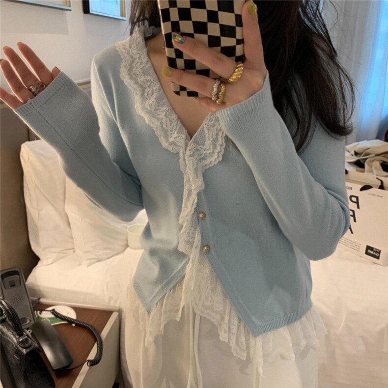 现货蕾丝拼接小开衫小女人味，其它，XTZ style