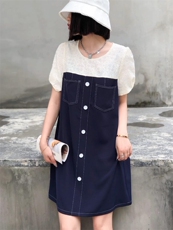 夏季薄西装雪纺拼接连衣裙，女装西装，非次元