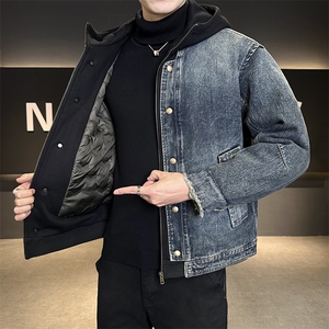 标50白鸭绒假两件牛仔面料羽绒服男宽松版B317-Y789-P258图片