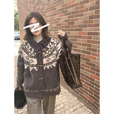 重磅秋冬北极绒开衫毛衣美式复古休闲慵懒风牛角扣针织衫连帽外套，男装针织衫/毛衣，电商A486-1