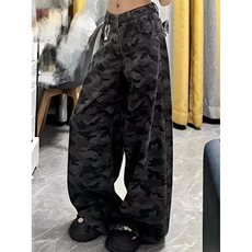 迷彩阔腿工装裤女冬季宽松直筒显瘦百搭拖地牛仔长裤K102，男装工装外套，星座1116A（原606A-3）