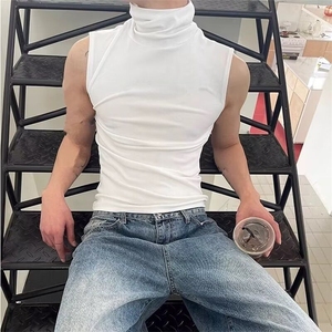 纯黑色高领健身运动背心男款夏季美式无袖t恤痞帅高级感上衣 TB11图片