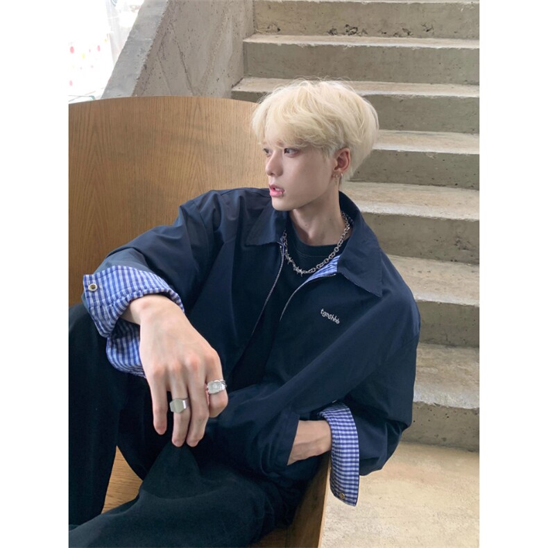 两面穿外套格子工装高级感翻领夹克JK635特P68，男装夹克，星座908-1