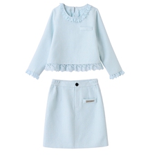 套装女春季大码杭派圆领拼接蕾丝花边小香风优雅气质宽松两件套，女装套装/套裙，美静678