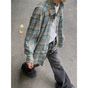 C05-P31 韩重磅定制格纹法兰绒流苏破坏衬衫纯棉图片