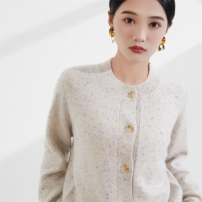 秋冬季新款女时尚百搭女士圆领彩点羊绒开衫,女装羊绒衫,恒爱羊绒