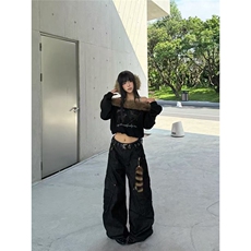 美式复古水洗做旧牛仔裤男宽松直筒阔腿拖地长裤子潮牌高街vibe风，男装牛仔裤，星座506A