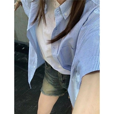 夏季薄款复古格子衬衫短袖女宽松休闲显瘦衬衣外穿上衣LCD033-P28，男装衬衫，星座1008