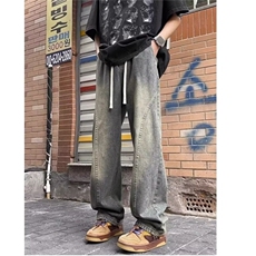牛仔裤宽松美式弯刀裤微喇高街风P40YK6608，男装牛仔裤，星座1112-1