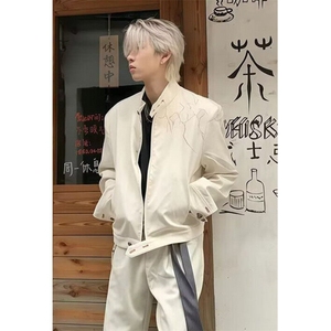 披荆斩棘棒球服夹克男春秋款白色短款立领外套男硬汉穿搭JW1039