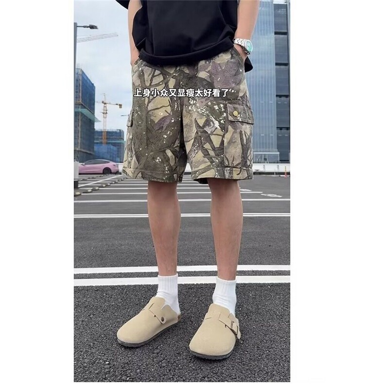 网图现货美式工装树叶迷彩宽松五分裤男K1610/P40,男装牛仔裤,星座205-3