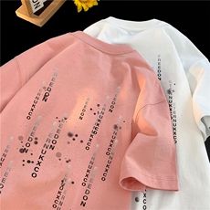 240G重磅美式白墨印花纯棉大码宽松休闲短袖T恤T304-P25-控38，男装T恤，电商B219A