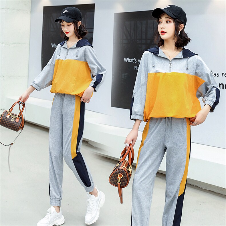 春夏新品韩版运动套装7分袖宽松休闲气质套装，女装运动套装，一安秀