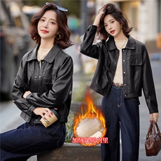 Bao款[加单的]女2026高级感复古休闲气质酷飒PU皮加绒夹克上衣，女装皮衣，潮流依族