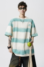 8XL-M高品质纯棉扎染条纹短袖T恤男宽松美式复古半袖情侣DX339，男装T恤，电商D206-1