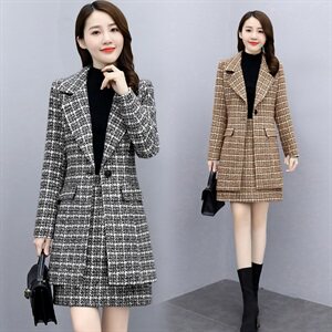 单件/两件套 洋气格子毛呢套装职业裙2025春秋季韩版女装气质外套图片