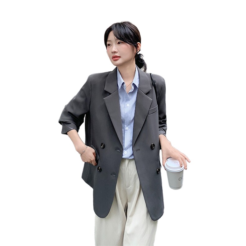 休闲宽松气质灰色西装外套女春秋2025新款小个子西服巨好看高级感,女装西装,2C092