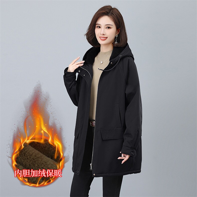 加厚棉衣中长款女2024年秋冬装新款妈妈装加绒宽松大码派克服外套,女装派克服,希欧阁