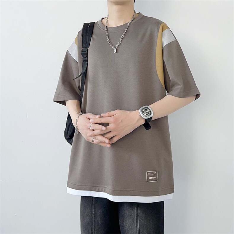 冰氧仿棉短袖港风白墙夏季休闲百搭撞色印花男上衣TC3157-P25控48,男装T恤,星座717