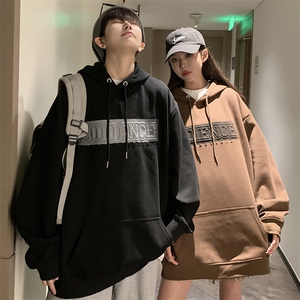 EQ190 重工艺凹凸印花连帽套头卫衣男女春季学院风情侣装外套图片