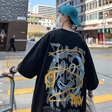 港风夏季短袖t恤男字母涂鸦印花体恤B239-T1013-P25，男装T恤，星座514-2(原B239)